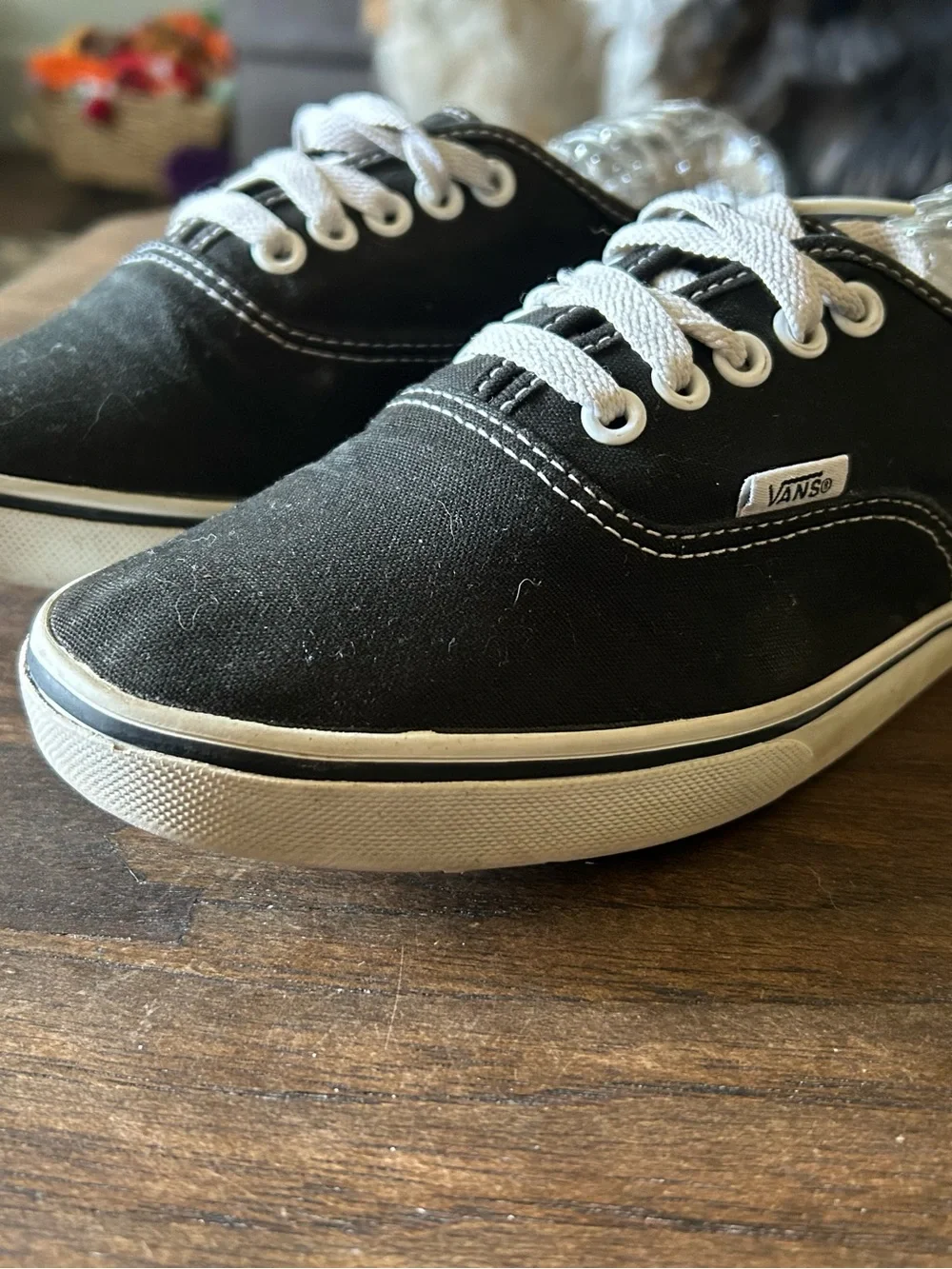Vans Women's Black Canvas Low-Top Sneakers with White Laces